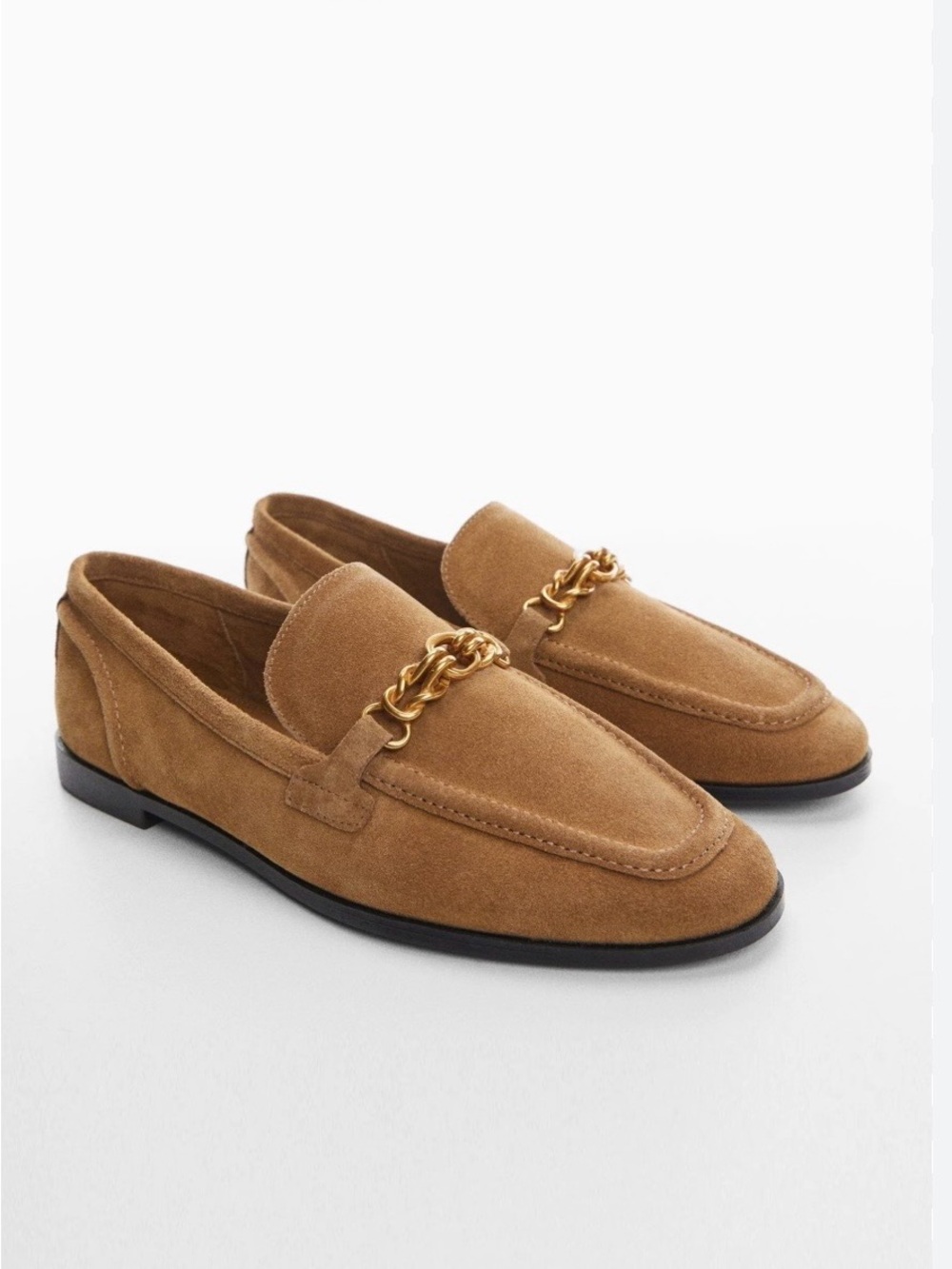 MNG | Snaffle suede loafer caramel horse bit detail